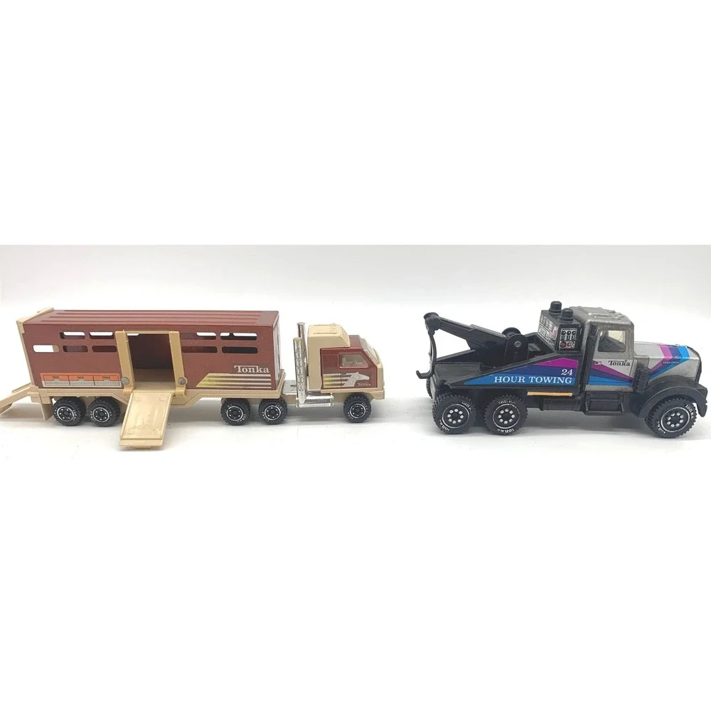 Tonka Diecast Vehicle Lot 4pc Red Black Tan Vintage 1980s Emergency Tow Horse